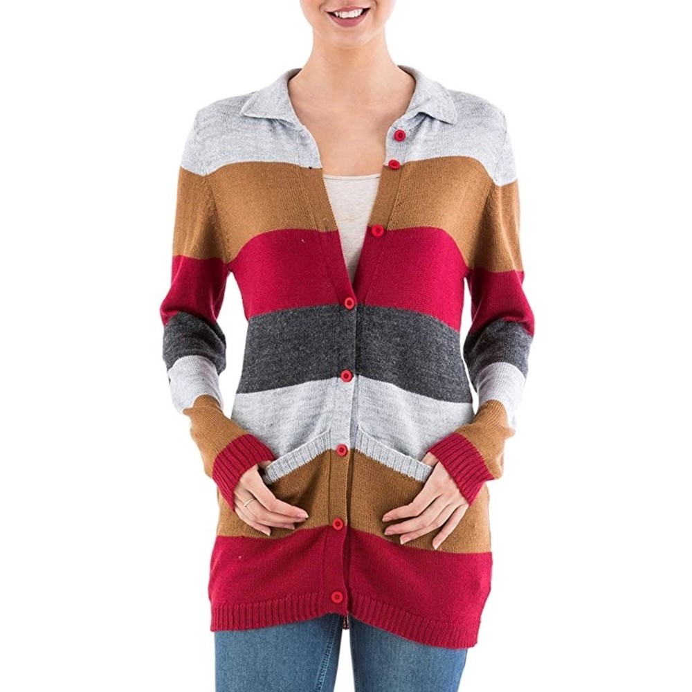 Novica Alpaca Blend Multi Color Striped Cardigan
